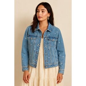 Universal Thread Embroidered Daisy Denim Jacket Light Wash Blue Women's XXL